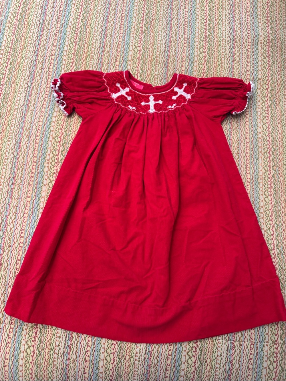 Claire & Charlie Red Smocked Cross Holiday Bishop Dress Size 2 100% cotton